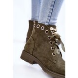 Boto Suede insulated boots with a zipper with pearls Green Raiso | Shoptok.si