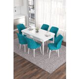 Hanah home Eva - White, Turquoise WhiteTurquoise Extendable Dining Table & Chairs Set (7 Pieces) | ePonuda.com