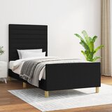  The Living Store Posteljni okvir z vzglavjem črn 90x190 cm blago - Posteljni Okvir Z Vzglavjem, (21449919) | Shoptok.si