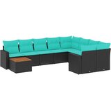  Vrtna garnitura - 10-dijelni set vrtnih sofa od poliratana s jastucima crni - Crna 2x corner+5x centre+2x sofa+1x garden+11x bac | shoptok.hr