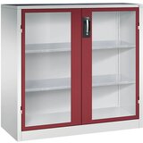 C+P Omara s krilnimi vrati z akrilnim steklom, VxŠxG 1200 x 1200 x 500 mm, 2 polici, svetlo sive / rubinasto rdeče barve | Shoptok.si