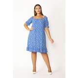 Şans Women's Plus Size Flower Patterned Dress With Elastic Neck And Arm Cuff Cijene