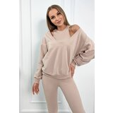 Kesi 3-piece set sweatshirt + top + leggings beige Cene