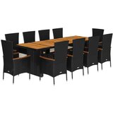  Vrtna garnitura - 11-dijelni vrtni blagovaonski set s jastucima poliratan crni - Stolica boja drva 10 | shoptok.hr