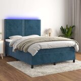  Krevet box spring s madracem LED tamnoplavi 140x190 cm baršun Cijene