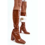 Kesi Patented knee-high heel boots, Newt Brown Cene
