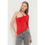 Tommy Jeans Majica z dolgimi rokavi ženski, rdeča barva