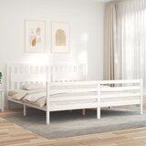 vidaXL Posteljni okvir z vzglavjem bel 200x200 cm trden les Cene