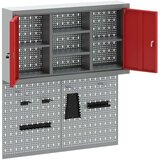  Set od 3 dijela ormarića za alate i ploča s kukama montiran na zid crvena metalna | shoptok.hr