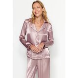 Trendyol Brown Satin Shirt-Pants Weave Pajamas Set Cene