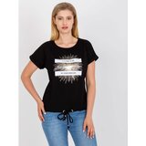 Fashion Hunters Black plus size cotton t-shirt with a round neckline | shoptok.hr