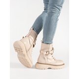 Shelvt Beige lace-up ankle boots for women | shoptok.hr