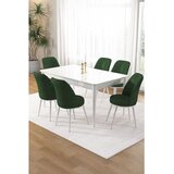 Hanah home trpezarijski set Pir, sto i 6 stolica, bela ploča, kaki zelena tkanina Babyface | Eponuda.com