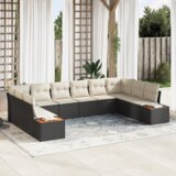 vidaXL 10-delni vrtnarski kavč set z blazinami črnega poly ratana akacije | Shoptok.si