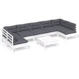 Maison Chic Seti vrtnega pohištva - Vrtna garnitura - Vrtni pohištvo set 8-delna z blazinami bela trdna borovina, (21801725) | Shoptok.si