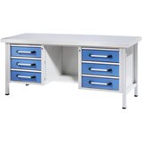 eurokraft pro Delovna miza, izvedba z ogrodjem, širina 2000 mm, 6 predalov, 1/2 odlagalne police, masivna bukovina | Shoptok.si