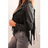 Kesi Włoski Women's eco-leather jacket with fringes in boho style black | Shoptok.si