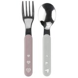 BabyOno Set žlica i vilica od čelika, pastelno roza i siva | shoptok.hr