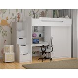  Drveni dječji povišeni krevet DORIAN I s ormarom i radnim stolom - bijeli - 200x90 cm - Madrac od PE pjene s kokosovim slojem 10cm | shoptok.hr
