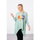 Kesi Oversized blouse with a dark mint lip print Cijene