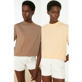 Trendyol Beige Stand Up Collar 2-Pack Basic Knitted Tshirt T-Shirt Cene