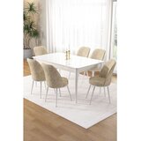 Hanah home trpezarijski set Pir, sto i 6 stolica, bela ploča, krem tkanina Babyface | Eponuda.com