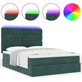  Otomanska postelja z vzmetnicami & LEDs temno zelena 140x200cm | Shoptok.si