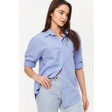 Trendyol Sky Blue Single Pocket Boyfriend Woven Cotton Shirt Cijene