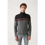 Avva Men's Anthracite Full Turtleneck Block Colored Standard Fit Normal Cut Woolen Sweater Cene
