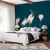 Foto tapeta - Evening by the pond - a group of cranes drawn in dry pastel on a dark turquoise background 200x140 Standard | shoptok.hr