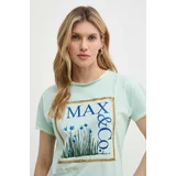 Max&co. Bombažna kratka majica x FATMA MOSTAFA ženska, zelena barva, 2416941018200