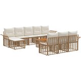  Set vanjskih sofa 11 pcs Prirodna i krema bijela Poliester - Prirodna i kremasto bijela sa stolom | shoptok.hr