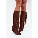 Boto Women's Cowboy Boots With Fringes On A Heel Brown Tivara | Eponuda.ba