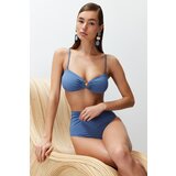 Trendyol Blue Strapless Accessory Bikini Top Cene