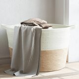 vidaXL Košara za perilo bež in bela Ø60x36 cm bombaž Cene