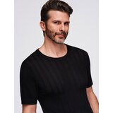 Ombre Men's openwork sweater with round neckline and short sleeves - black | Shoptok.si