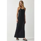 Happiness İstanbul Women's Black Strappy Summer Pleated Dress