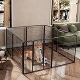 Hišni ljubljenčki 80 cm visoka 8-delna zložljiva zunanja ograja za pse iz črne kovine, ograja za hišne ljubljenčke | Shoptok.si