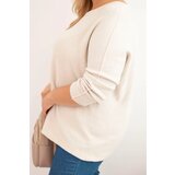Kesi Włoski Plus size women's sweater with a boat neckline beige | shoptok.hr
