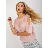 Fashion Hunters Light pink shoulder sweater with pearls | shoptok.hr