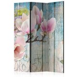  Paravan u 3 dijela - Pink Flowers on Wood [Room Dividers] 135x172 Cijene