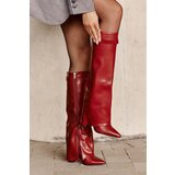 Boto FB2 Women's Eco Leather Boots With Turned Shaft On Heel Burgundy Avamora | shoptok.hr