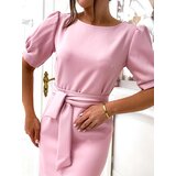 Resti Women's knee-length dress with puffed short sleeves and belt Cijene
