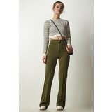 Happiness İstanbul Women's Khaki High Waist Lycra Casual Knitted Trousers Cene