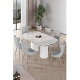Hanah home trpezarijski set Galya, sto i 6 stolica, ploča u dekoru belog mermera, hromirane noge, siva tkanina Babyface | Eponuda.com