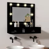 Ormarić s ogledalom i LED svjetlima crni 60 x 31,5 x 62 cm