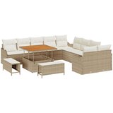 vidaXL 13-dijelni vrtni set sofe s jastučićima Bež Poli Ratan Akacija, 2-sjedalna vrtna sofa s pohranom i jastučićima Bež Poli Ratan, 3-dijelni vrtni set za objedovanje s jastučićima Bež Poli Ratan Akacija Cijene