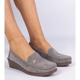 Gemre Grey women's wedge eco-suede moccasins Sarimi | Shoptok.si