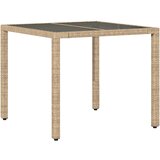  Vrtni stol sa staklenom pločom bež 90x90x75 cm od poliratana | shoptok.hr