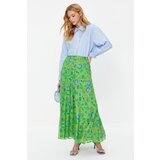 Trendyol Green Pleated Floral Patterned Lined Chiffon Woven Skirt | shoptok.hr